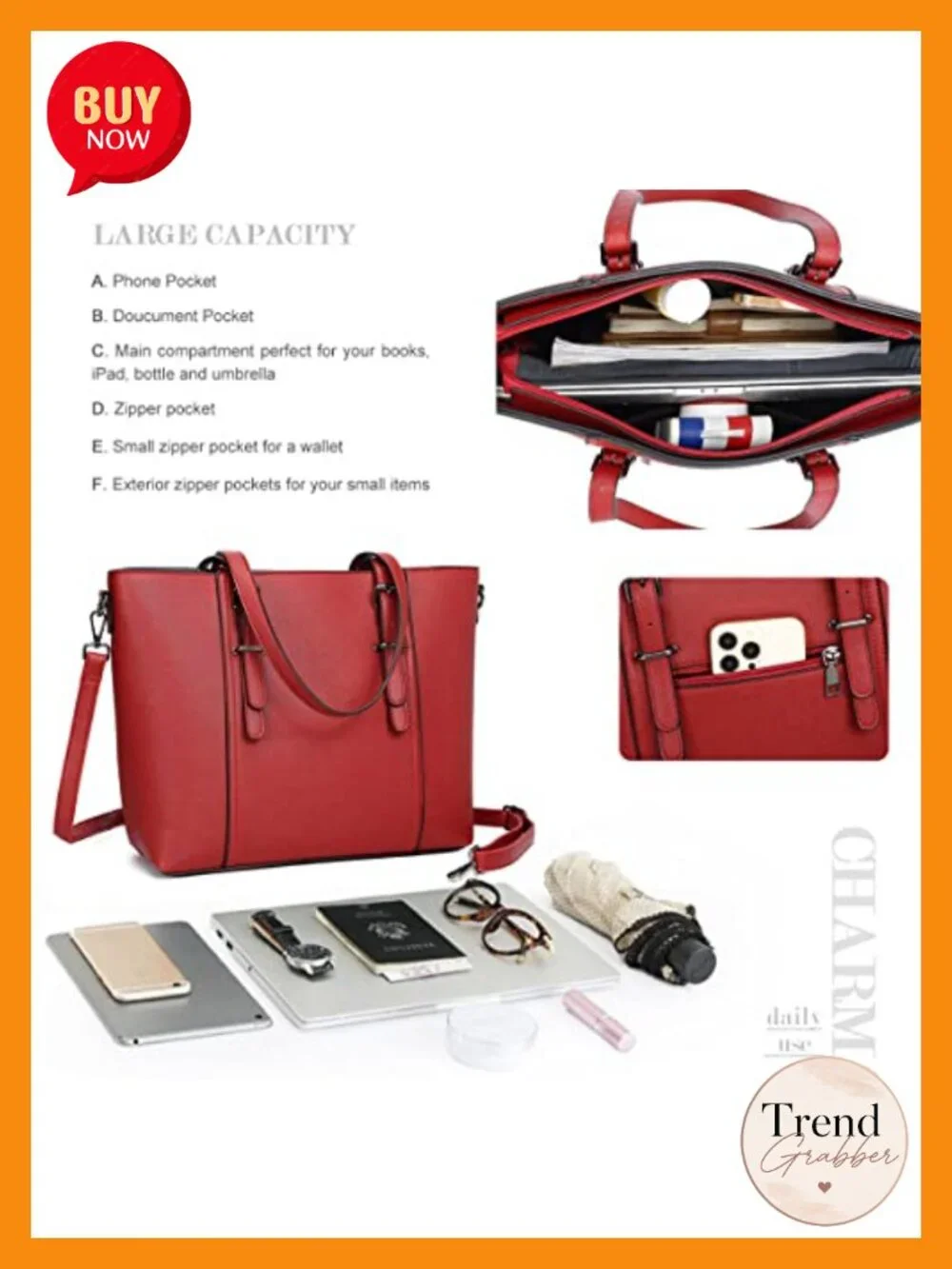Faux Leather Satchel Handbag Purse with Adjustable Strap Tote Shoulder Bag